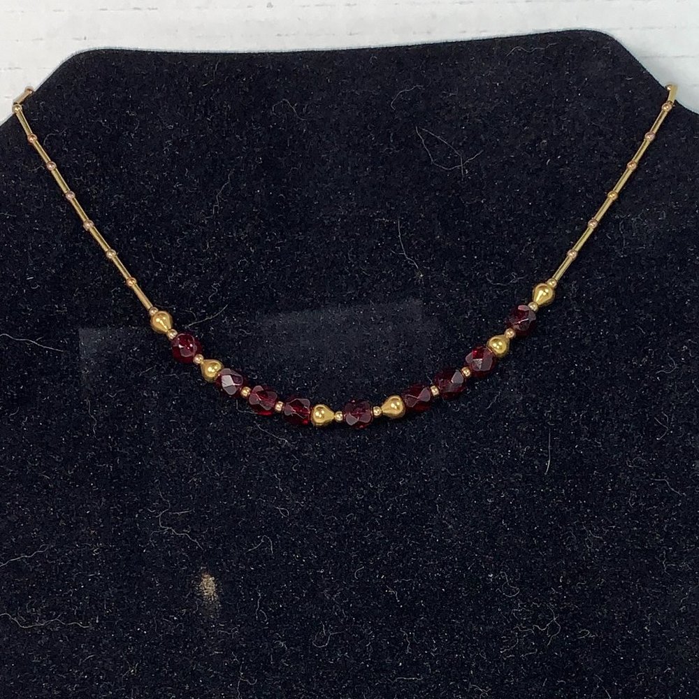 15" Red and Gold Handmade Beaded Necklace